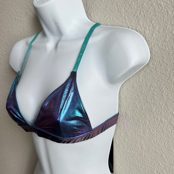 New Club Exx Dolls Kill Cosmic Ace Metallic Bra Top Women's S Festival Rave - Picture 2 of 6